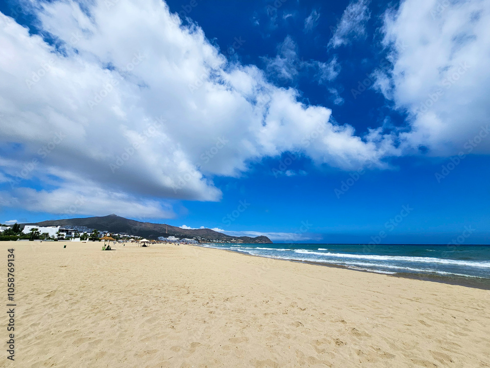 Panoramic view of Cabo Negro Beach, Martil. a beach resort in northern Morocco, to the north of Tetouan Panoramic view of Cabo Negro Beach, Martil. a beach resort in northern Morocco, to the north of Tetouan
