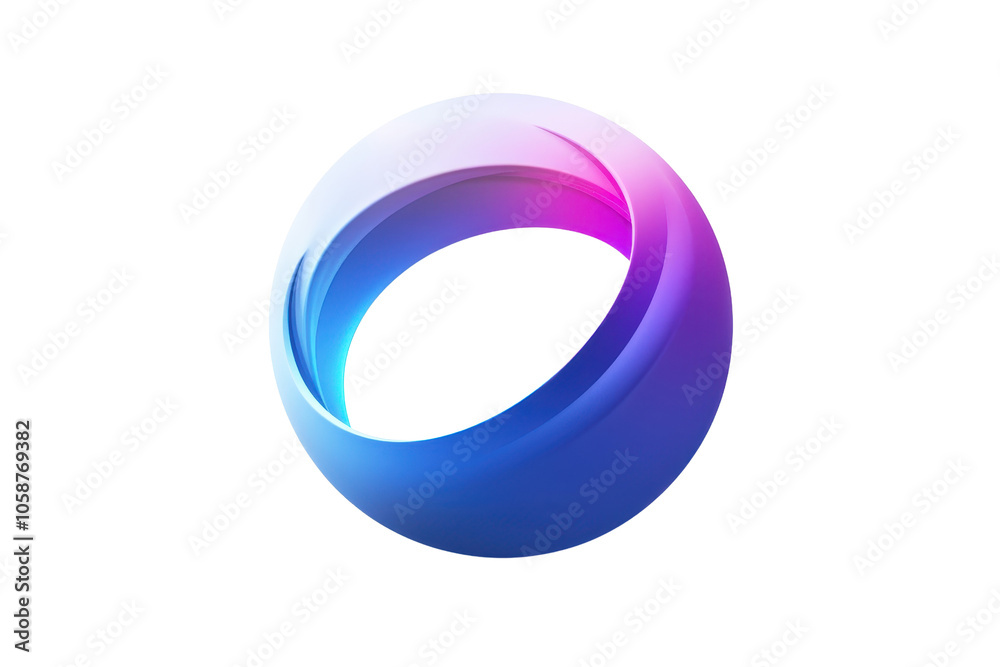 Abstract 3D shape with a gradient of blue, purple, and white, resembling a smooth torus. Perfect for design concepts and backgrounds. Abstract 3D shape with a gradient of blue, purple, and white, resembling a smooth torus. Perfect for design concepts and backgrounds.