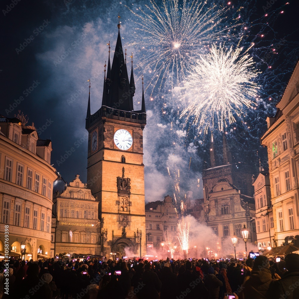 Fototapeta premium New Year Eve countdown in the city square