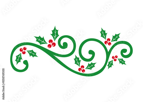 Logo adorno de Navidad. Línea de decoración de caligrafía con hojas y bayas de acebo para felicitaciones y tarjetas