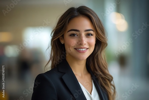 Wallpaper Mural Happy Businesswoman in Black Blazer Portrait - Success & Achievement Torontodigital.ca