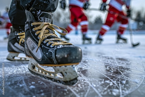 ice hockey player skating on stadium photo