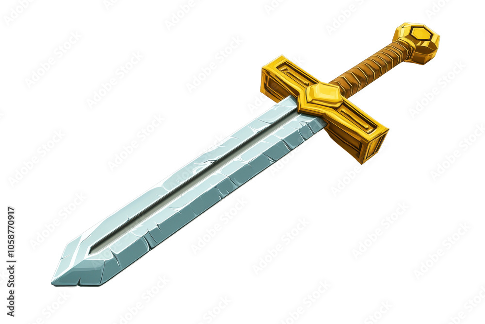 Illustration of a cartoon sword with a golden hilt and silver blade, representing fantasy and adventure themes in media and games. Illustration of a cartoon sword with a golden hilt and silver blade, representing fantasy and adventure themes in media and games.
