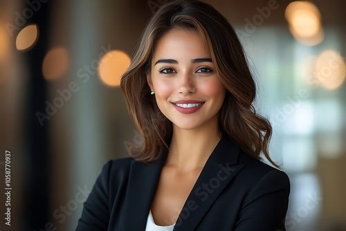 Happy Businesswoman in White Shirt and Blazer with Earring