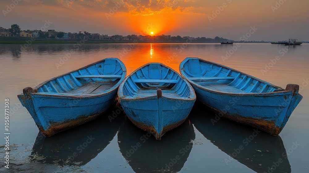 Three Boats at Sunset Three Boats at Sunset