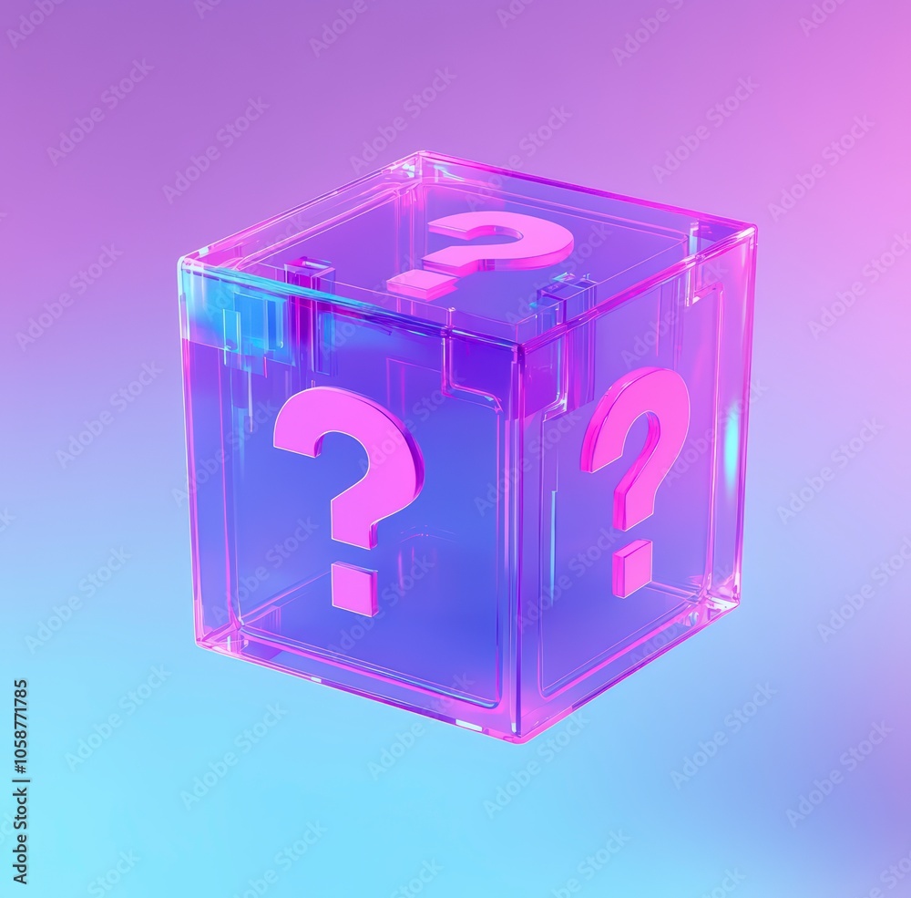 intriguing gift box with a question mark in sci-fi colors intriguing gift box with a question mark in sci-fi colors