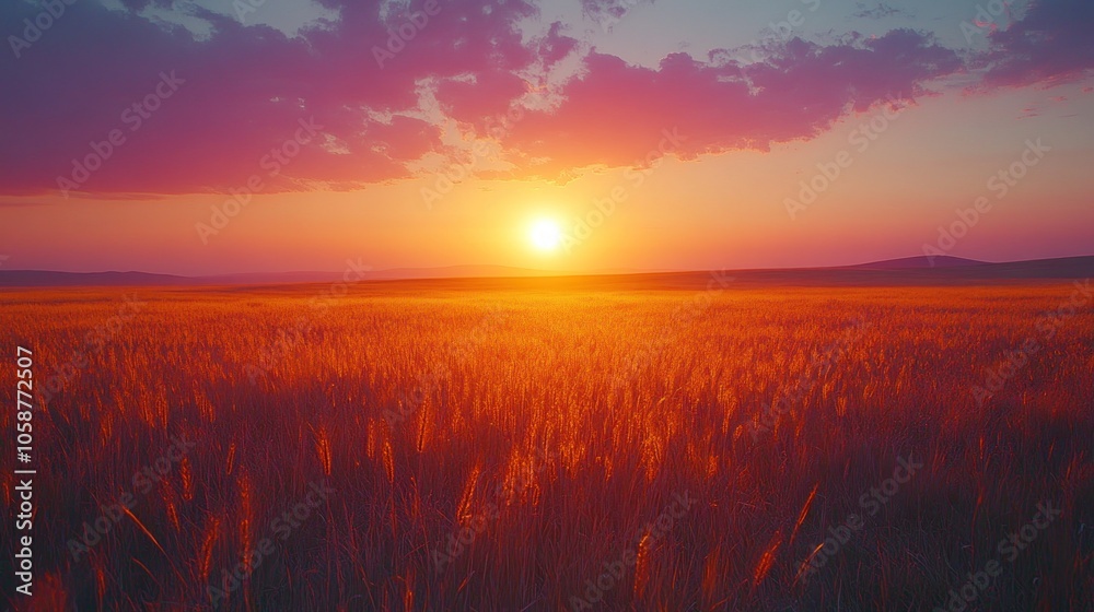 Fototapeta premium Sunset over a Field of Wheat