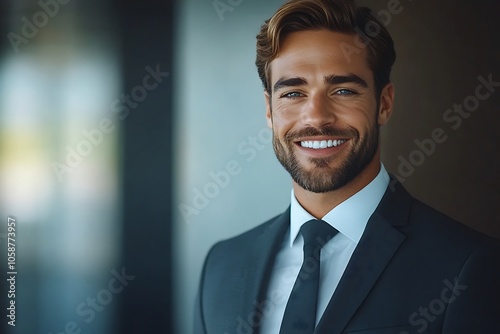 Portrait of Confident Businessman with Blue Eyes and a Smile