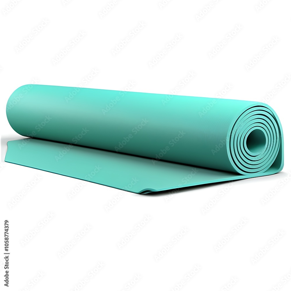 Rolled up turquoise yoga mat with a white background. Rolled up turquoise yoga mat with a white background.