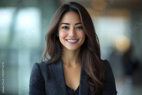 Portrait of Successful Businesswoman with Dark Hair and Earrings