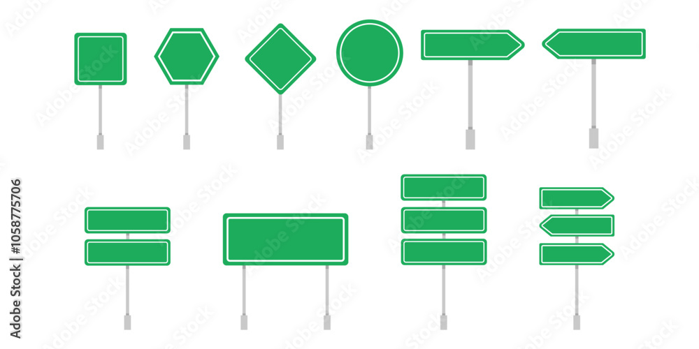 Green road signs set. Flat design. Modern graphic elements collection. Green road signs set. Flat design. Modern graphic elements collection.