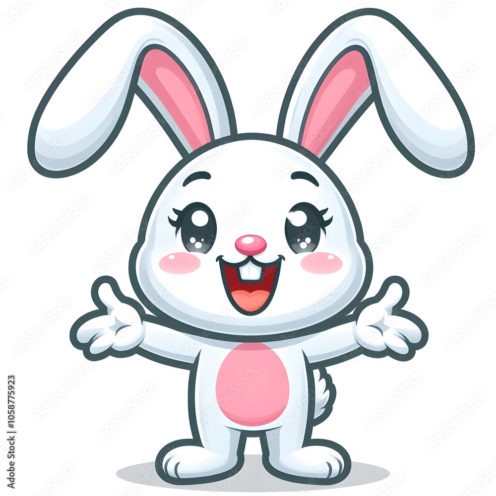 Cartoon of a cute white bunny smiling Cartoon of a cute white bunny smiling