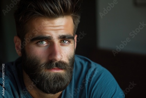 Man Hairstyle. Portrait of Male Model with Modern Coiffure and Stylish Beard