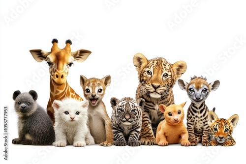 A Whimsical Gathering of Baby Animals: Endearing Faces and Playful Expressions Captivating Hearts and Imaginations Everywhere.