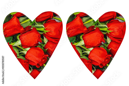 A bouquet of red roses on a white background. Blooming flowers, festive concept for Mother's Day