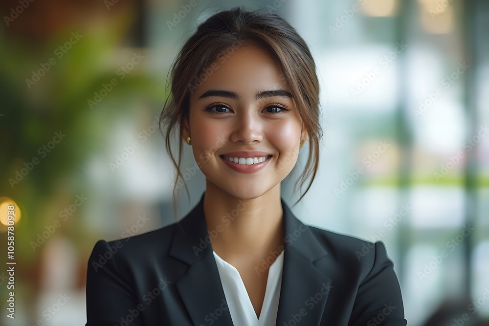 Happy Woman in Black Blazer with Natural Light Happy Woman in Black Blazer with Natural Light