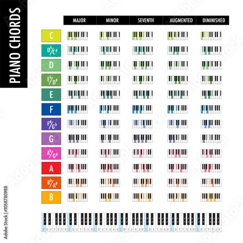 piano chords music sheet chart major and minor