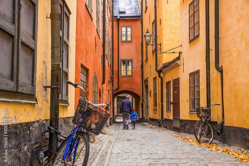 Photography Narrow street of Gamla stan old town of Stockholm, Sweden