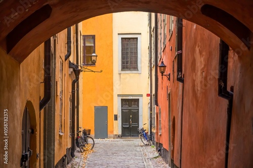 Photography Narrow street in Gamla stan old town of Stockholm, Sweden