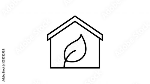 Eco house animated line icon. Black color line icon animation. 4K video with transparent background