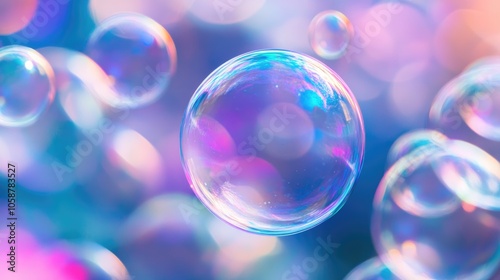 Vibrant colorful background featuring close up soap bubbles