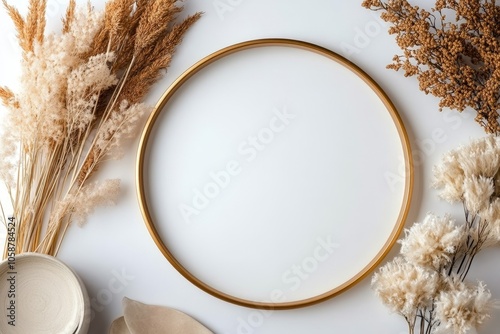 A Beautiful Arrangement of Dried Flowers and a Golden Frame on a Soft Background Perfect for Home Decor Inspiration