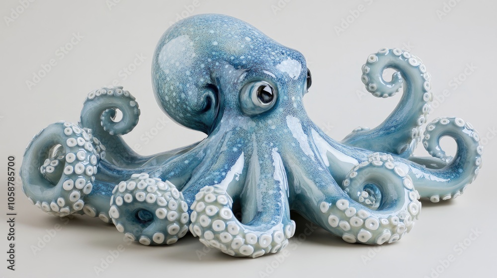Porcelain octopus figurine featuring blue and pearlescent hues Porcelain octopus figurine featuring blue and pearlescent hues
