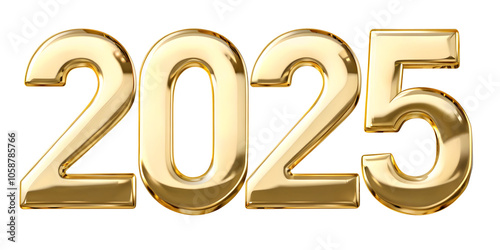 2025 Gold Text for Happy New Year and Holiday Celebration PNG - Isolated on Transparent Background