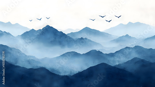 Chinese style ink painting of beautiful landscape