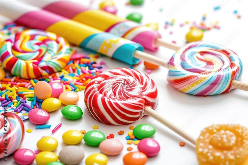 A colorful table filled with various sweets and treats A colorful table filled with various sweets and treats