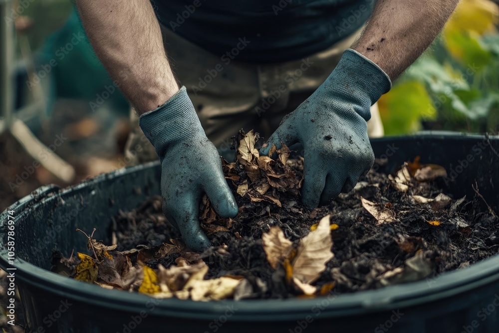Close-Up of Woman Adding Organic Waste to Home Compost Bin for Backyard Gardening Close-Up of Woman Adding Organic Waste to Home Compost Bin for Backyard Gardening