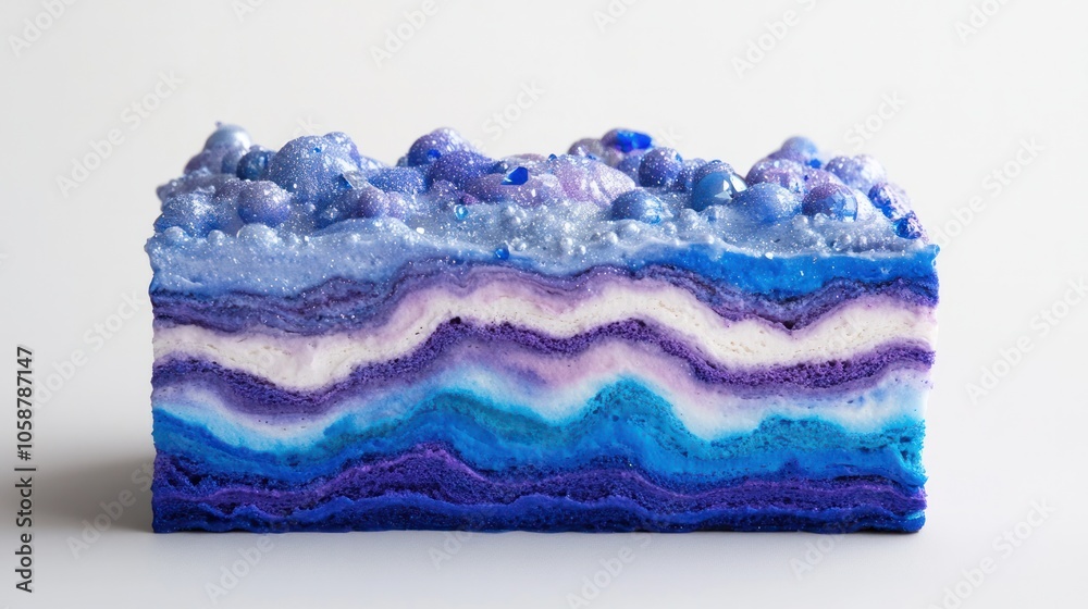 cake, with bold layers decorated in shades of blue, purple, and silver, symbolizing the complexities of quantum mechanics. cake, with bold layers decorated in shades of blue, purple, and silver, symbolizing the complexities of quantum mechanics.