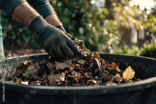 Wallpaper Mural Close-Up of Woman Adding Organic Waste to Home Compost Bin for Backyard Gardening Torontodigital.ca