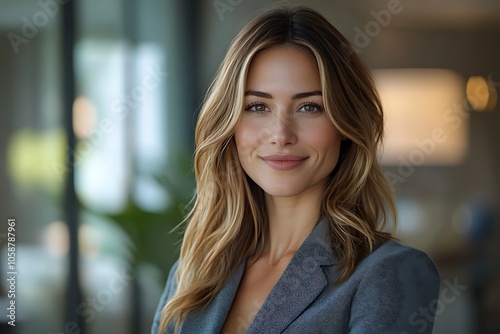 Smiling Blonde Businesswoman in Professional Headshot