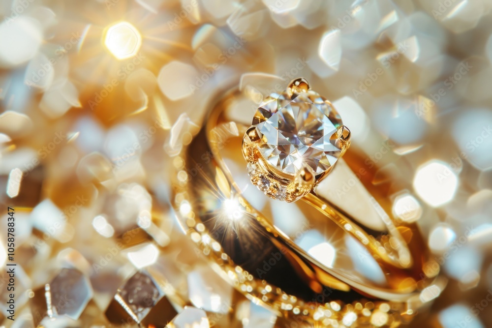 A pair of wedding rings sits atop a sparkling diamond pile A pair of wedding rings sits atop a sparkling diamond pile