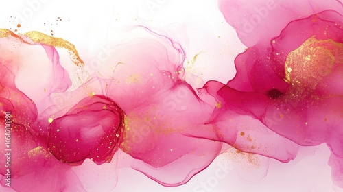 Colorful abstract alcohol ink in shades of pink and rose on a white background creating a trendy artistic design ideal for wallpaper photo