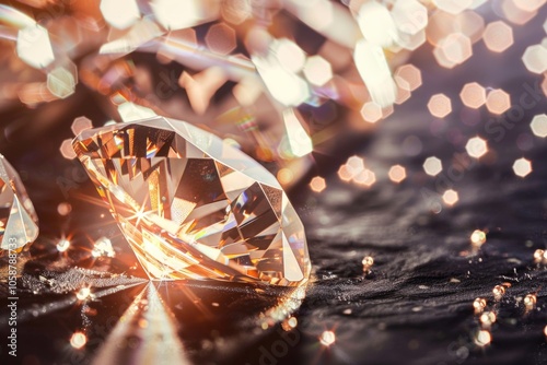 A close-up view of a diamond on a table, great for jewelry or luxury product displays