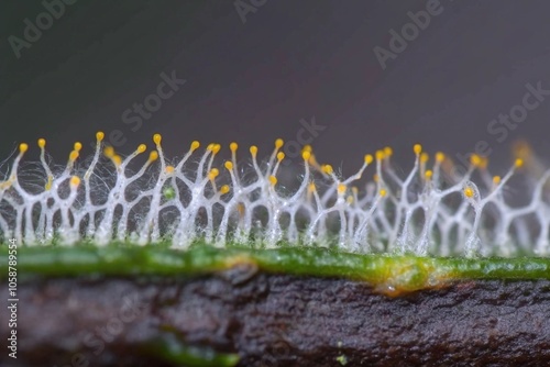 Close-Up Macro Shot of Delicate Fungi Structures on a Forest Surface
