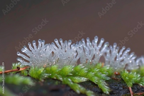 Macro Shot of Delicate Fungal Growth on Forest Floor in Natural Habitat Close-up View