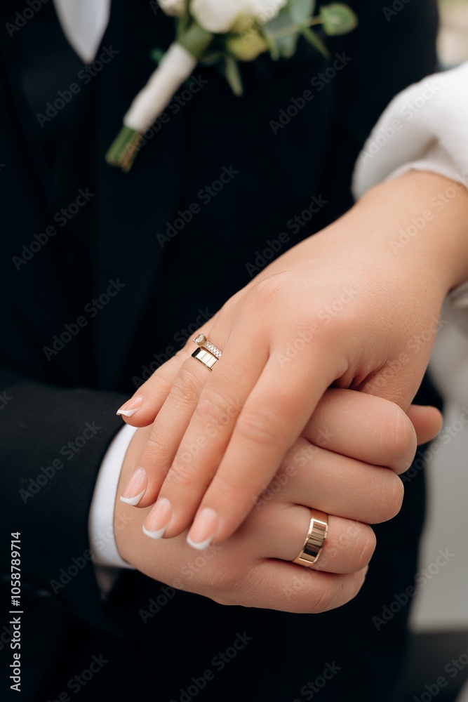 bride and groom holding hands