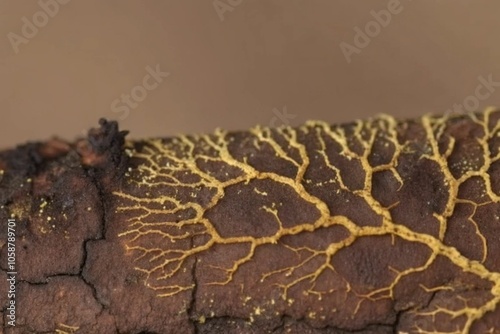 Close-up of Growth Patterns on Decaying Wood in Forest with Intricate Yellow Fungi Details