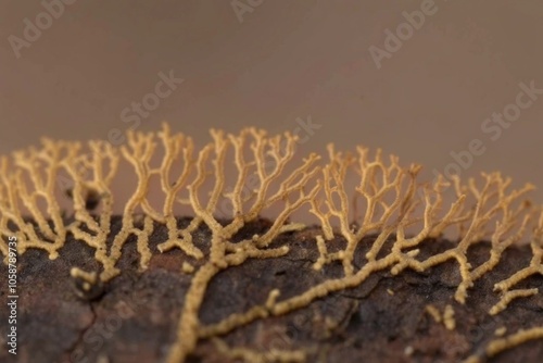Macro Shot of Intricate Fungal Patterns on Forest Bark Showcasing Nature's Complexity