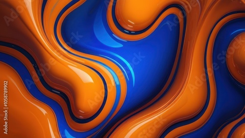 Abstract flowing liquid in vibrant blue and orange colors, creating a dynamic wave pattern. Ideal for backgrounds and creative projects