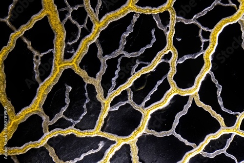 Intricate Network of Slime Mold Veins on a Dark Background Showcasing Beautiful Organic Patterns