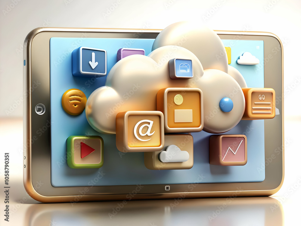 Close Up Cloud Service Icons Smart Device Digital Art Background, Detailed View Various Cloud Offerings Digital Marketing, Space for Text Branding, Vibrant Concept Photo Stock Close Up Cloud Service Icons Smart Device Digital Art Background, Detailed View Various Cloud Offerings Digital Marketing, Space for Text Branding, Vibrant Concept Photo Stock
