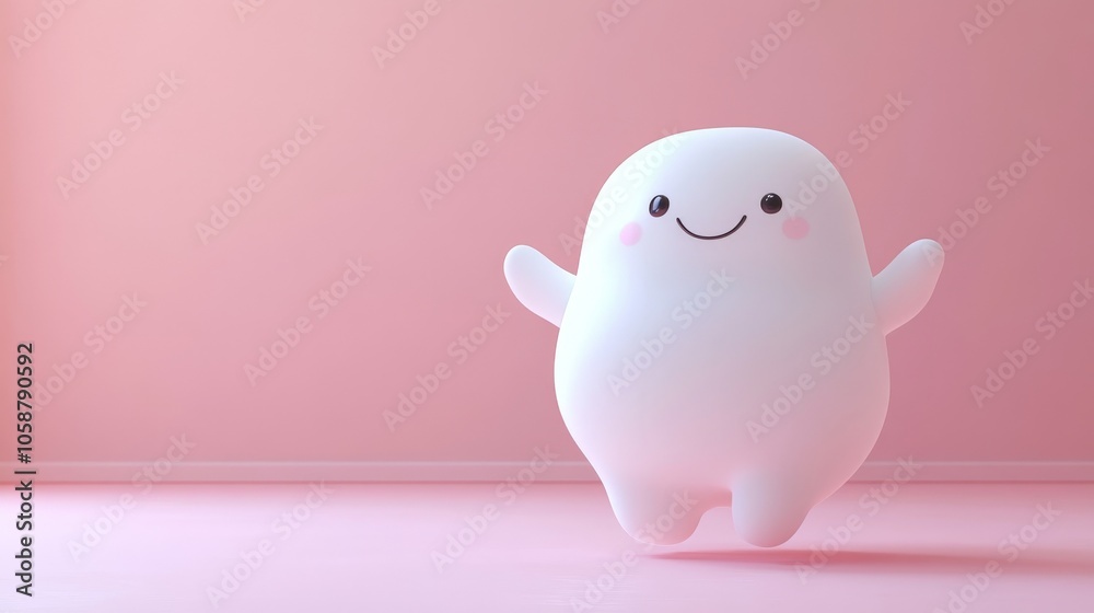 A Cheerful White Character with Pink Cheeks Floating in a Pink Room A Cheerful White Character with Pink Cheeks Floating in a Pink Room