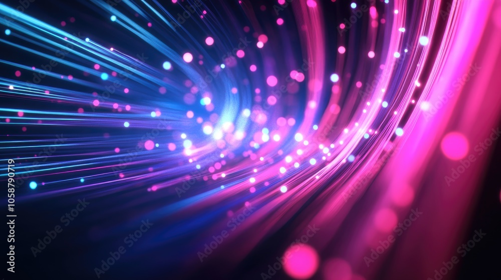 Abstract digital art featuring pink and blue neon lines with bokeh lights against a dark background ideal for themes of data transfer and technology Abstract digital art featuring pink and blue neon lines with bokeh lights against a dark background ideal for themes of data transfer and technology