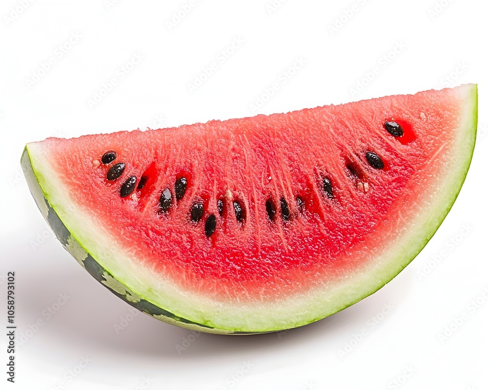 Juicy Red Watermelon Slice on Clean White Background with Copy Space