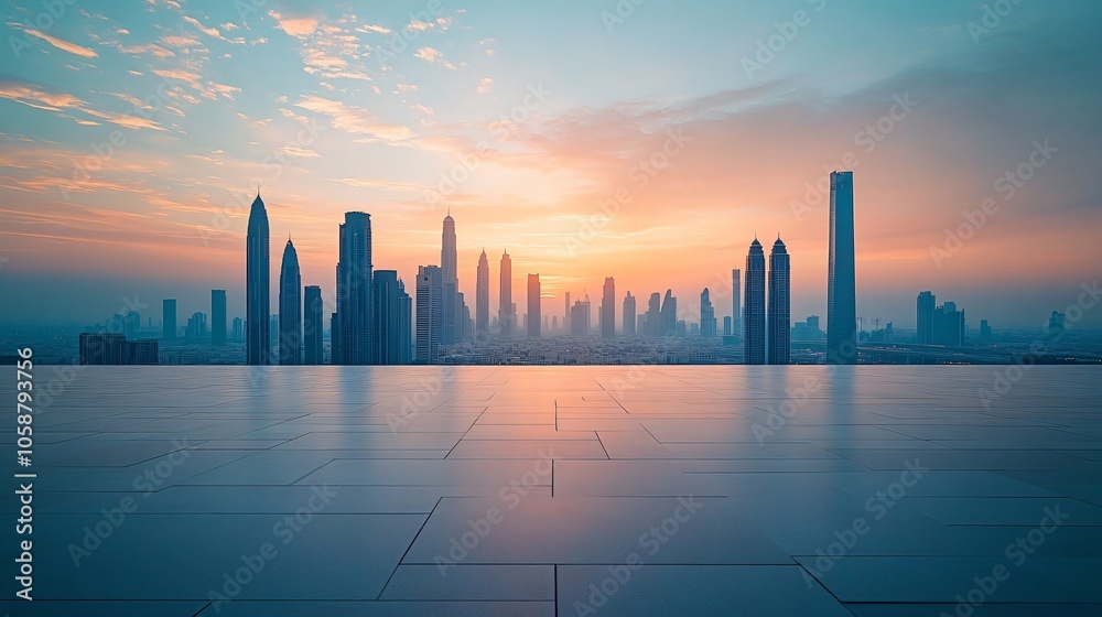 Fototapeta premium Urban Center in Manhattan and Dubai Featuring Pathways, Parking, and Road for Automotive Advertising