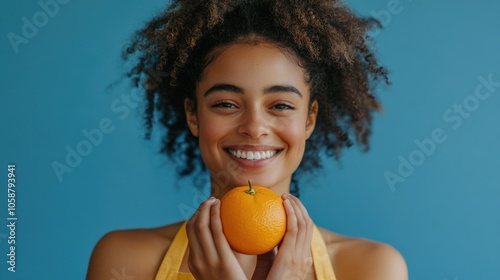 A person covering their face with an orange, possibly concealing their identity photo